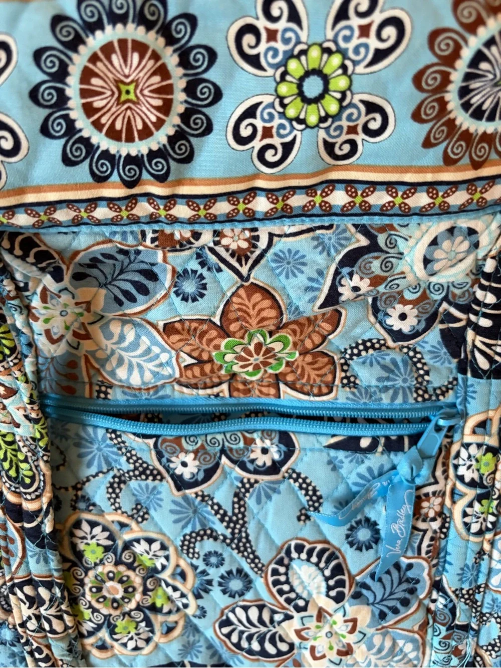 Vera Bradley Light Blue Floral Quilted Tote with Multi-Color Accents